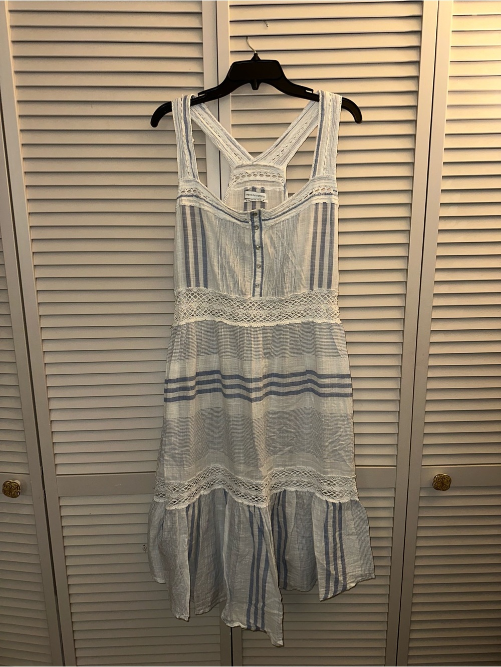 Urban Outfitters Light Blue Striped Cotton Coverup Dress with Crochet Trim